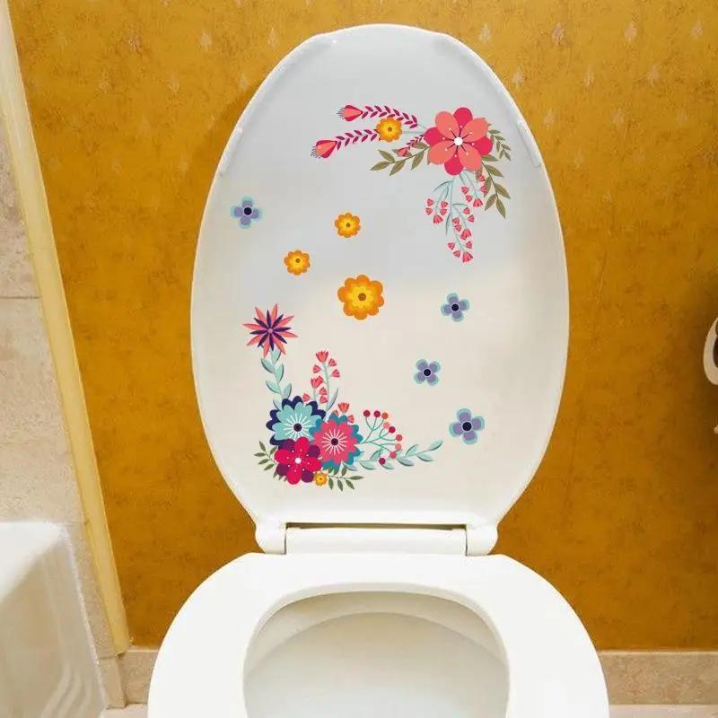 1 Pcs Flower Mural Toilet Stickers Bathroom Decoration Stickers Bathroom Decors Self-adhesive Paintings Removable PVC Sticker