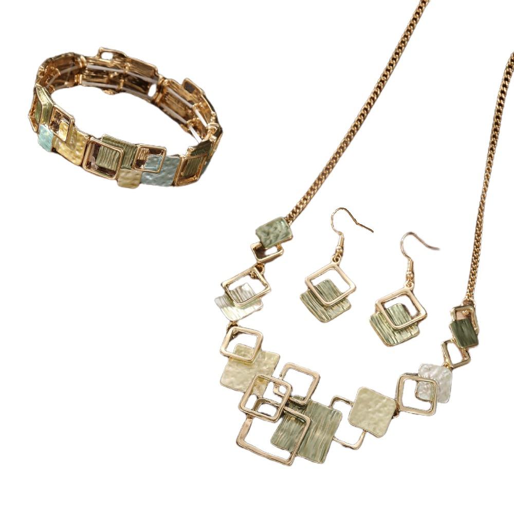 Geometric Necklace Bracelet Earrings Vintage Square Bracelet Vintage Colored Necklace Party