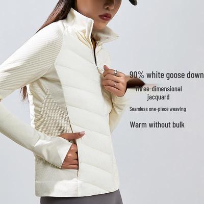 Женская легкая зимняя куртка для йоги из белого гусиного пуха – Приталенная, ветрозащитная куртка для спорта на открытом воздухе