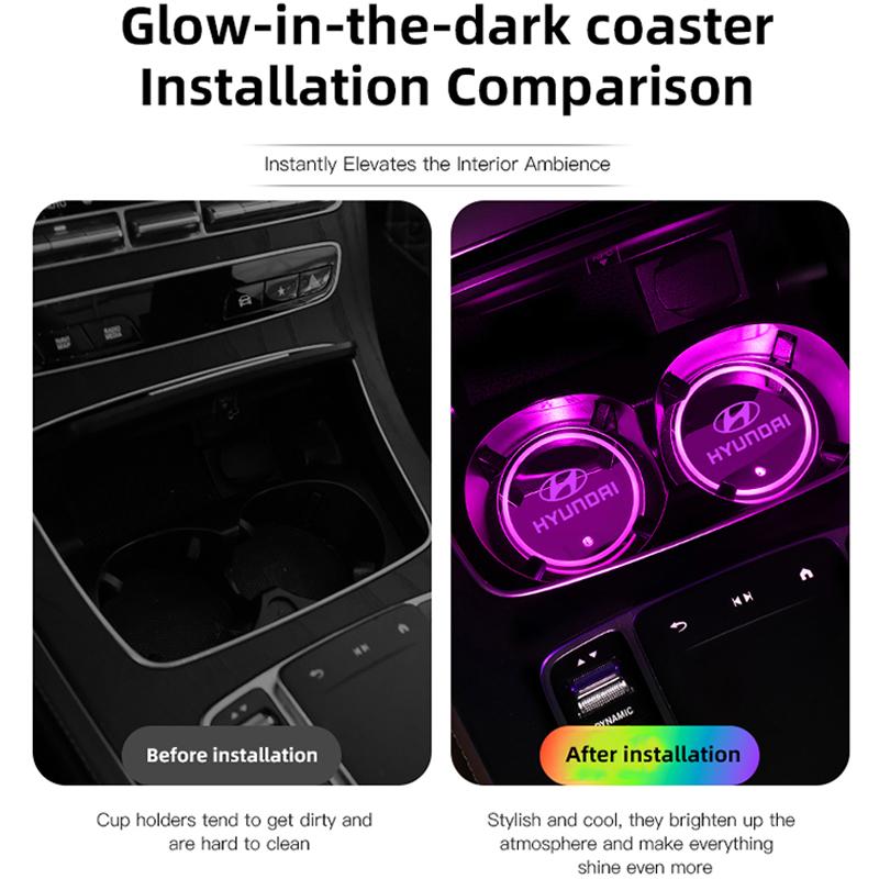 Car Water Cup Coaster 7 Colorful Led Atmosphere Interior Accessories For Hyundai N Line I30 Genesis Creta Matrix Bayon Ioniq I40 X12