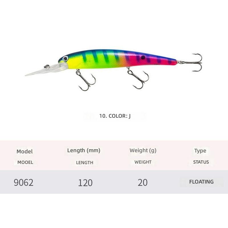 TRY&V Lure Bait 120mm/20g Long-tail Floating Minnow Long-cast Sea Bass Fishing Hard Bait Stainless Steel 9062