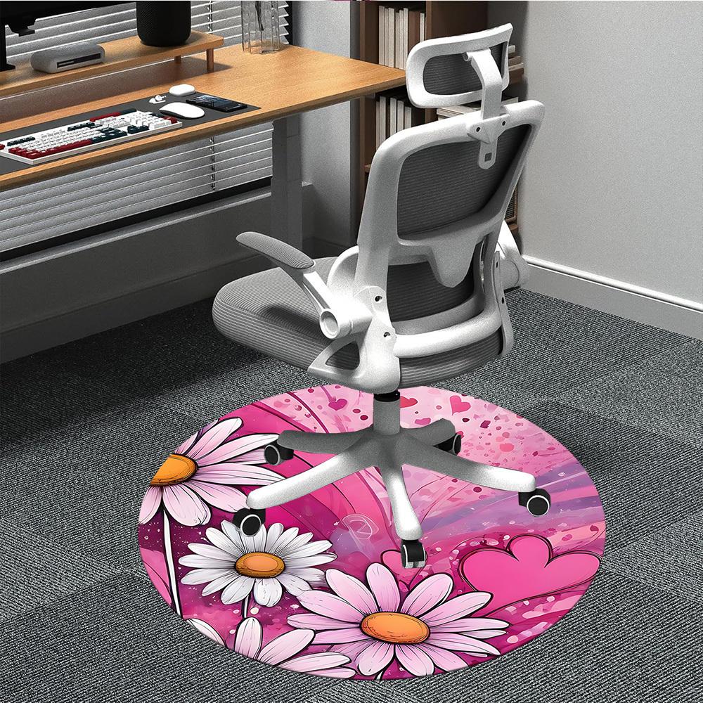 1pc Floral Hearts Office Round Area Rug, Indoor Mat Suitable For Office, Under Office Chairs Bedroom Living Room Home Decor, Room Deco