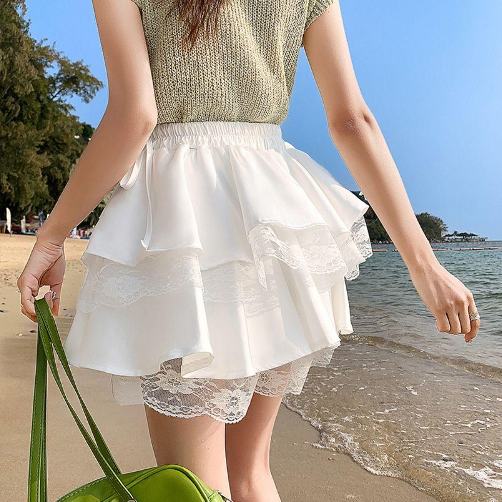 Юбка А-силуэта с высокой талией и шнуровкой, брюки-сафти, кружевные плиссированные мини-юбки, лето