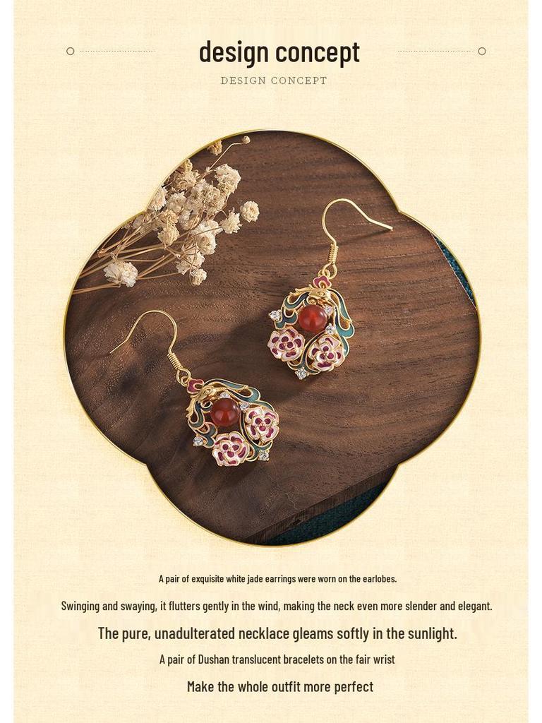 Серьги-пусеты из перегородчатой эмали Гуочао с халцедоном для женщин - Подвески в китайском стиле Цзинтайского синего цвета с влиянием ципао