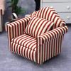 1:12 Dollhouse Miniature Living Room Sofa Set: Gold Trim & Red Stripe Sofa with Throw Pillows