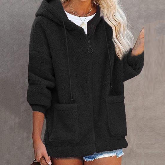 Женское осенне-зимнее пальто с капюшоном и шнурком, с длинными рукавами и карманами на молнии, толстый плюшевый кардиган, верхняя одежда, уличная одежда