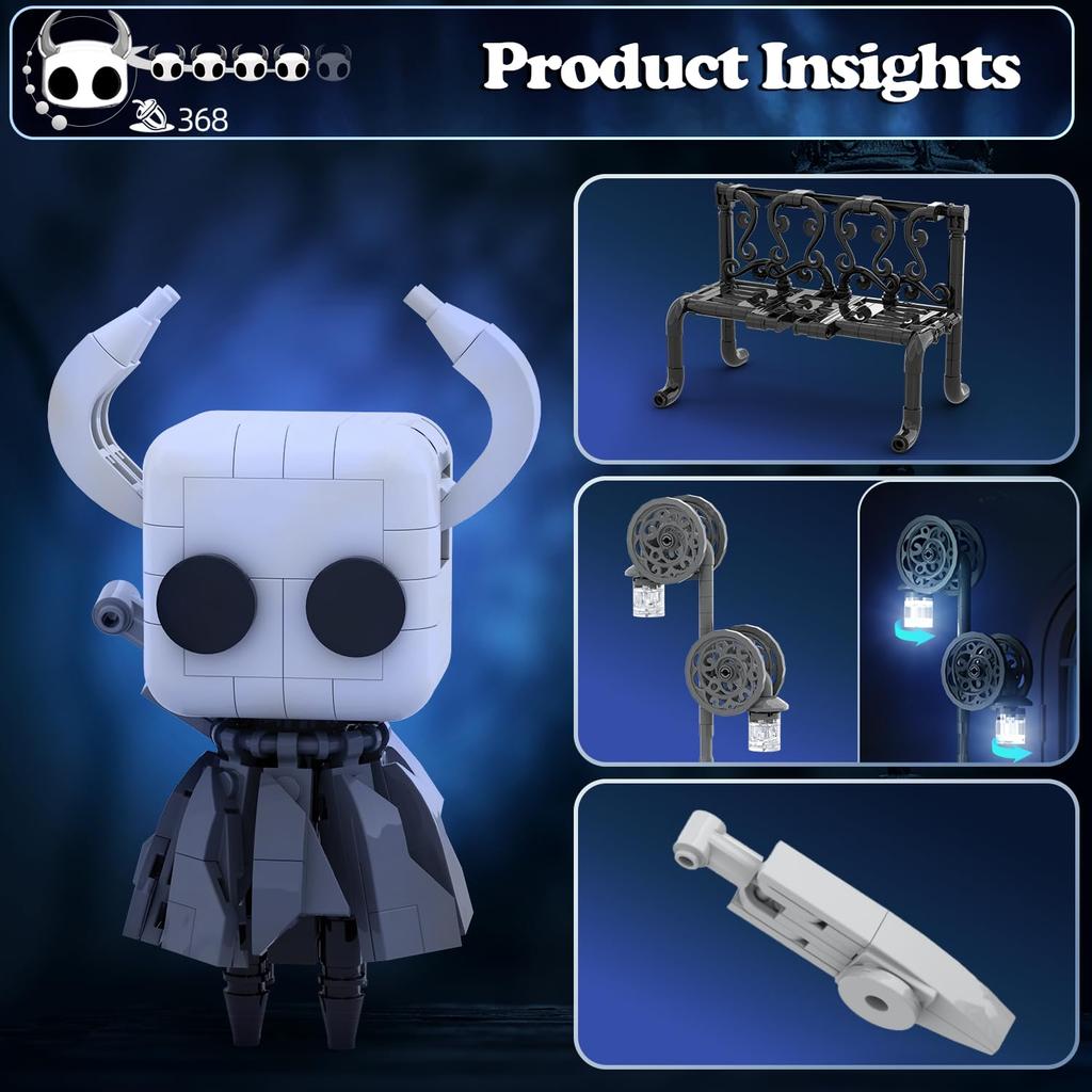 Non-Toxic 370Pcs Hollowed Knight Building Blocks Ghost Set Street Lighting Model Bricks Desktop Ornaments Kids Educational Diy Toys Gifts