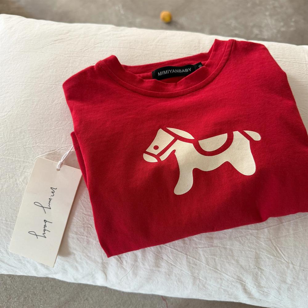 Boys Spring Long Sleeve Cotton Undershirt with Pony Print Casual Top