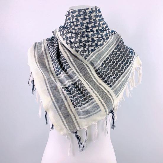 Шаль с клетчатым принтом и бахромой по краям, жаккардовая, защита от солнца, песка и ветра, шарф в этническом стиле для мужчин и женщин, шаль для отдыха на открытом воздухе