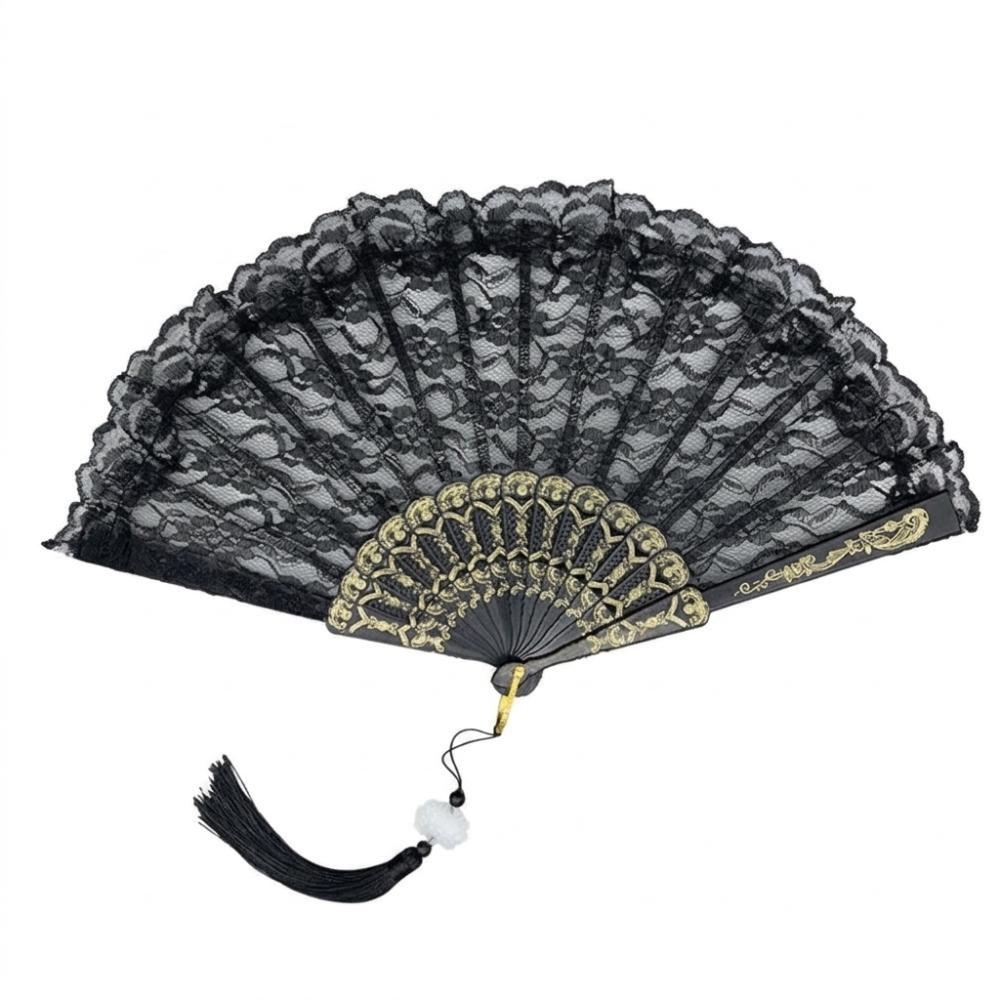 Flower Carving Chinese Style Fan with Tassel Dance Hand Fan Home Decoration