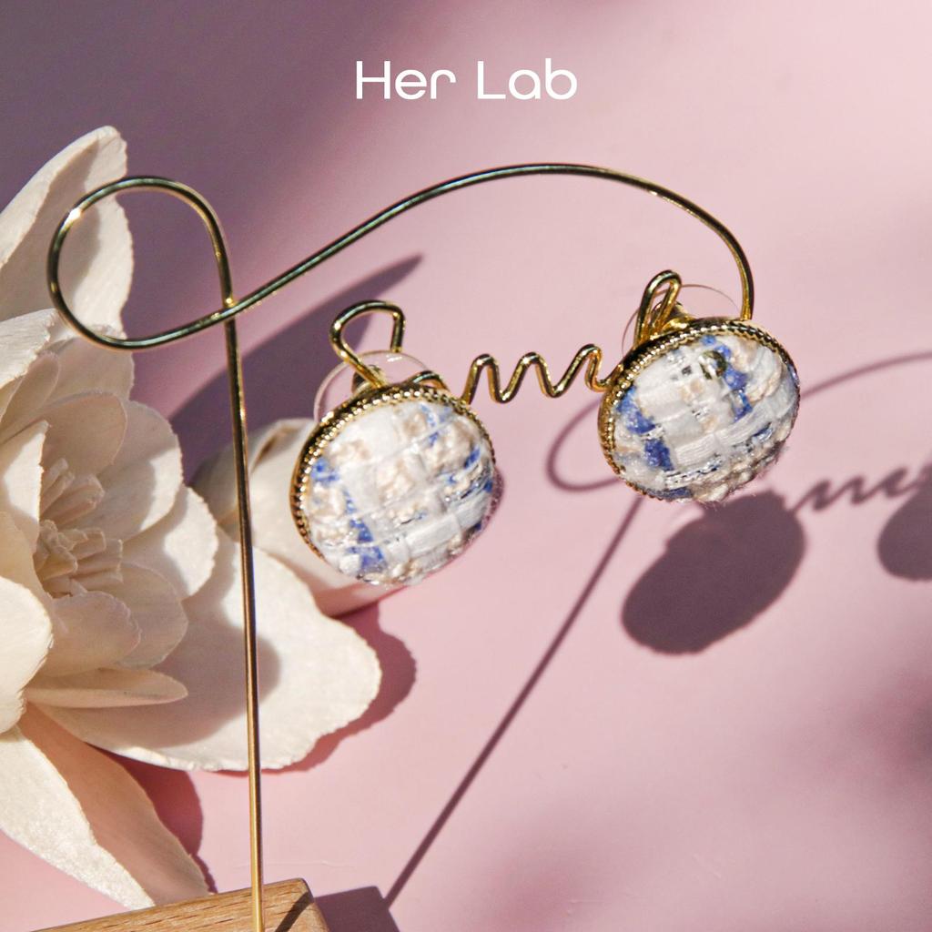 Her Lab | Круглые гипоаллергенные серьги-гвоздики с натуральным гальваническим камнем для женщин и девочек