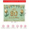 2D plane  1 elegant glittering 80th birthday backdrop wall  decorated with golden and green balloons  with the number 80
