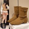 Autumn and Winter New Niche Design Retro Short Boots Small Square Head Western Boots Medium Boots Women's Boots