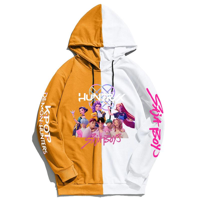 KPop Demon Hunters Peripheral Color Blocked Hoodie Casual Comfortable Autumn Winter Inside Outside Versatile Fashionable Hoodie