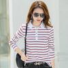 Женская футболка Весна и Осень Новая Модная Футболка С Длинным Рукавом Полосатый Топ Отложной Воротник Базовая Рубашка Хлопок Водолазка Топ
