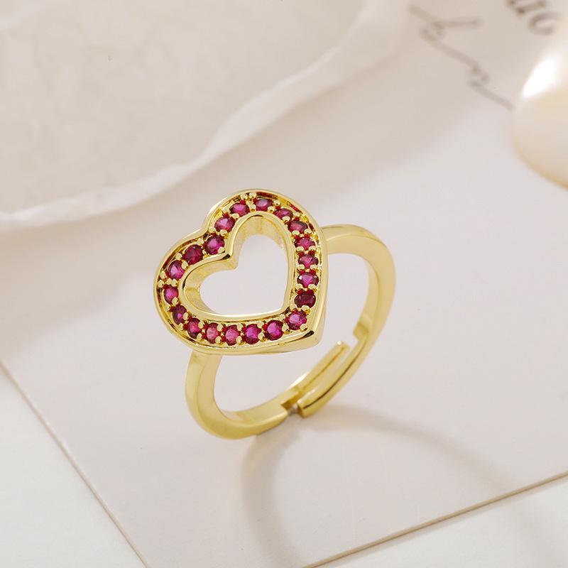 Light Luxury Personality Niche Design Colored Zircon Love Hollow Ring Female Cute Girl Senior Open Ring