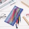 Purse Makeup Stationery Rainbow Color Nylon Grid Cosmetic Storage Mesh Pen Bag Zipper Pencil Case