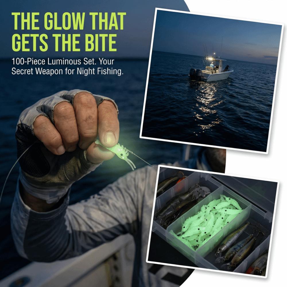 100PCS Luminous Grass Shrimp Lure Soft Grass Shrimp Bait Shrimp Fishing Bait Freshwater Fishing