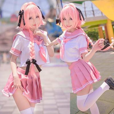Fate/Apocrypha Servant Astolfo Косплей Костюм Женский Матросский Костюм Розовый Юбочный Костюм Девушка Милый Костюм JK Униформа Костюмы Аниме Вечеринка
