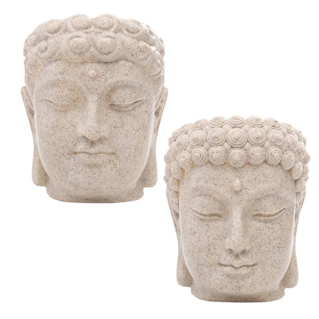 Buddha Head Figurine Flower Pot Plant Container Resin Desktop Ornament Planter for Patio Desk Shelf Indoor Outdoor Home Decor