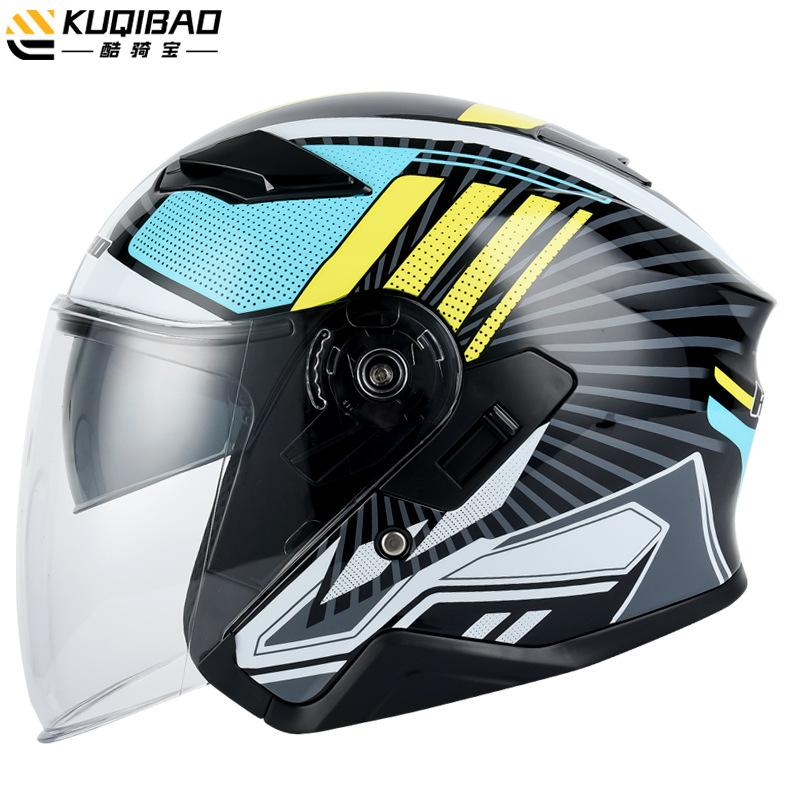Мотоциклетный шлем Kuqibao, мужской и женский, для электромобиля, полушлем, рыцарский шлем, шлем с двумя линзами, всесезонный, универсальный, сертификация 3C