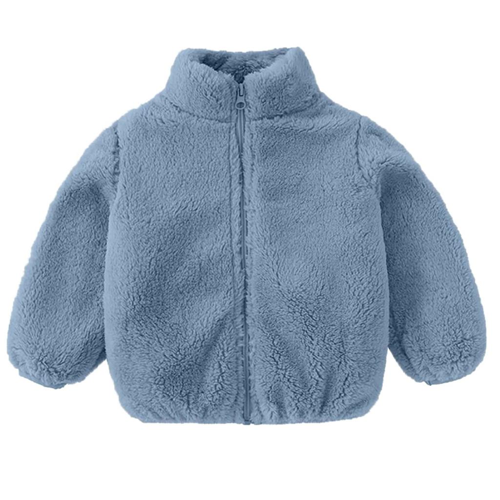 Симпатичное однотонное толстое флисовое пальто на молнии для маленьких девочек и мальчиков, теплая верхняя одежда