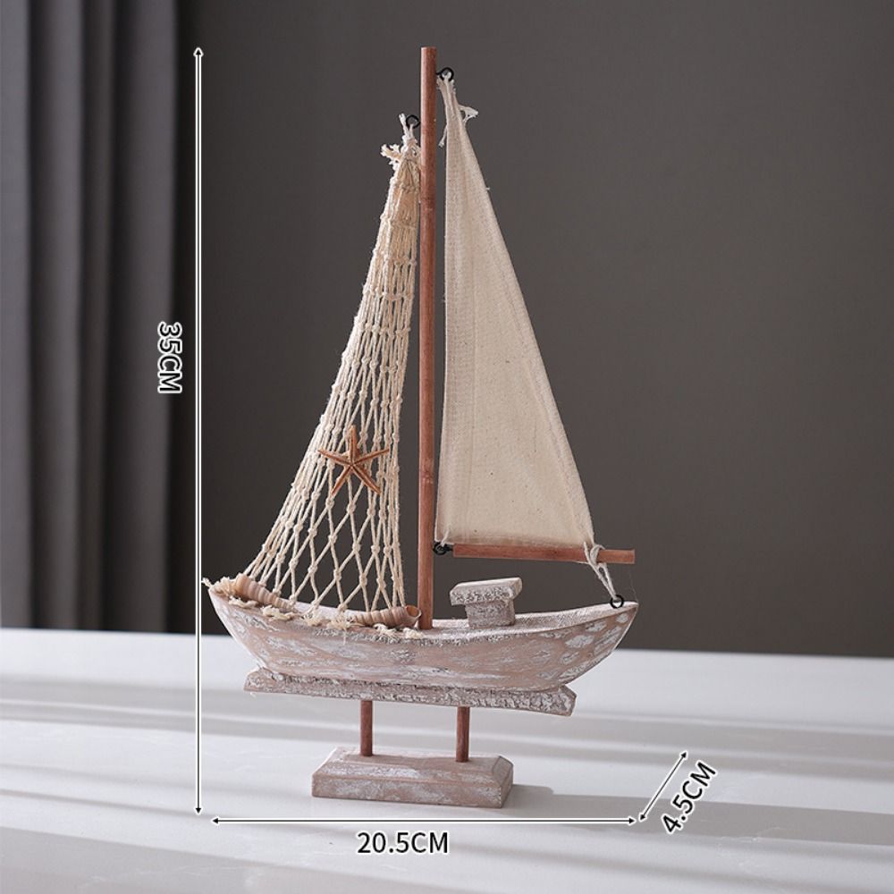Wood Mini Sailboat Model Mediterranean Style Tabletop Boat Model  Table Decor
