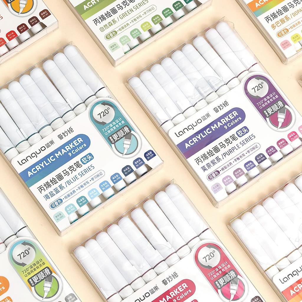 Набор из 9 акриловых маркеров для рисования, многоцветная мягкая кисть для рисования, поделок своими руками, школьных художественных принадлежностей