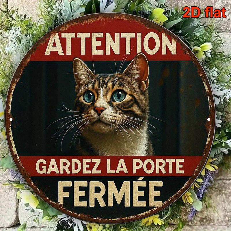 pc x cm Round French Aluminum Sign Please Close the Door Vintage Decorative Plaque Catthemed Door Sign Decorati