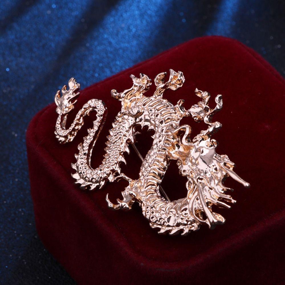Fashion Vintage Men Brooch Suit Coat Collar Pins Metal Dragon Badge Legend Animal Lapel Pins