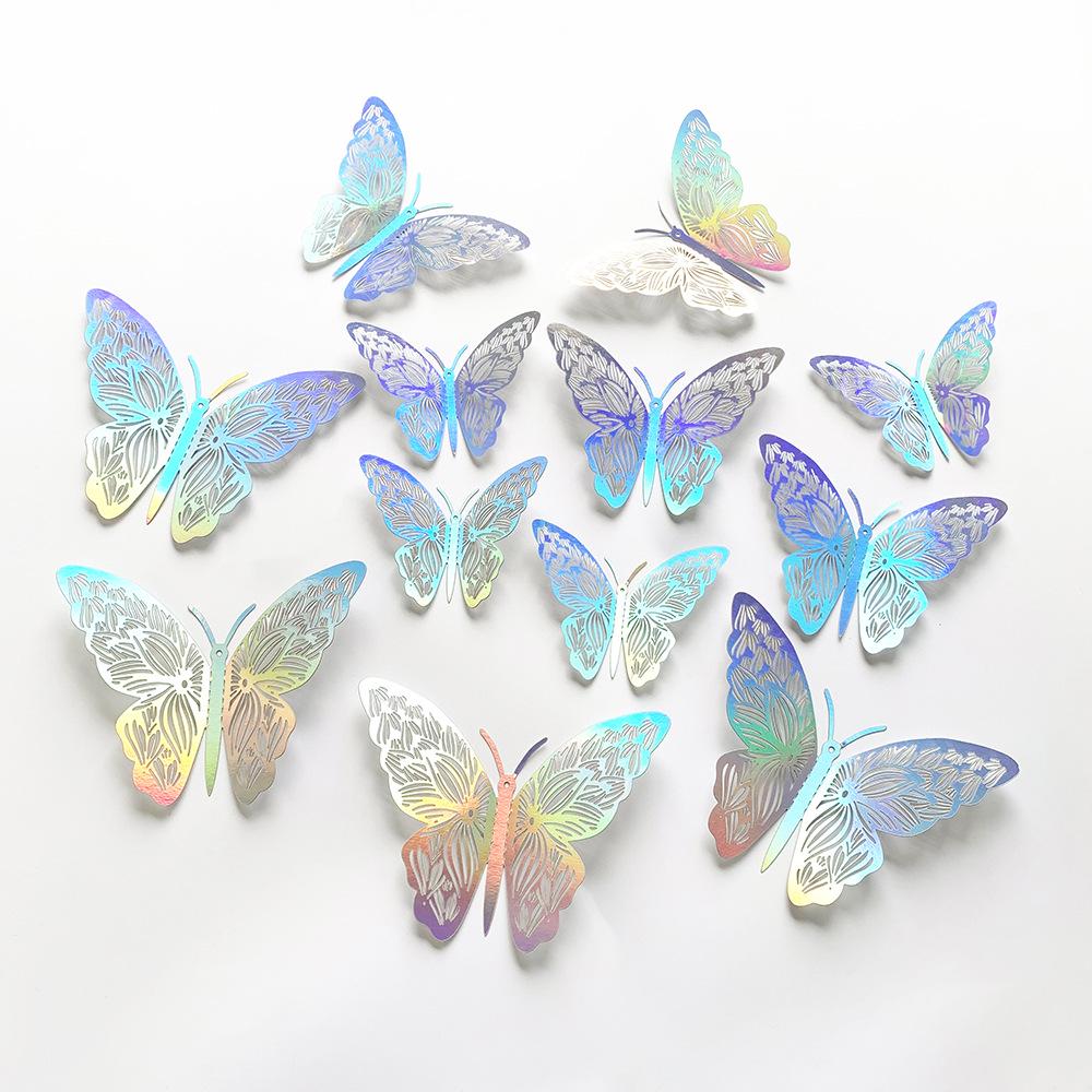 12-Piece 3D Colorful Silver Butterfly Stickers for Wall Decoration
