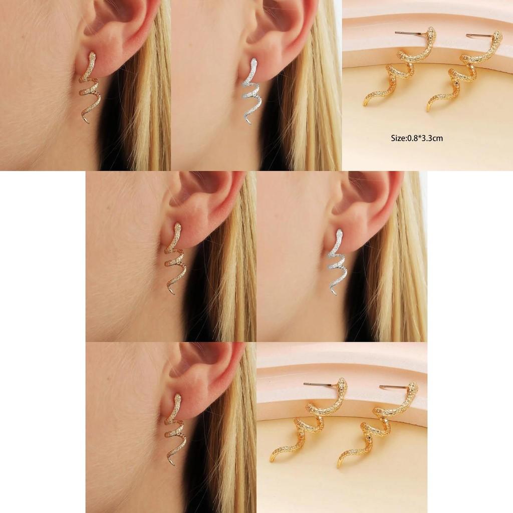Chic Snake Pattern Alloy Stud Earrings In Gold And Silver For Women Vintage Fashion