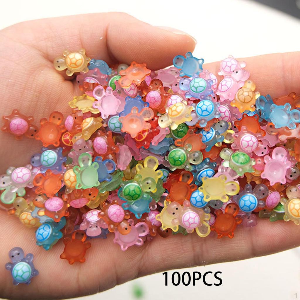 100 Pieces Luminous Mini Sea Turtles Cute Small Miniature Figurines Bead Charms for Cake