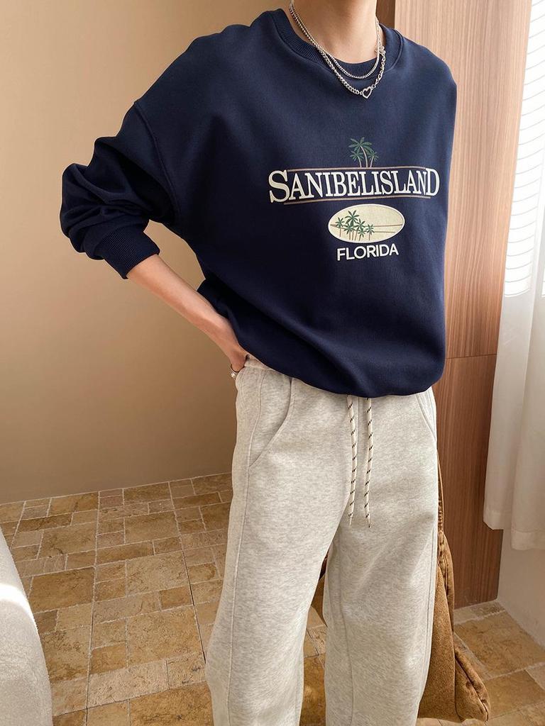 Sinan Весна Американский Стиль Кокосовая Дерево Принт Свободный Свитер SN7125