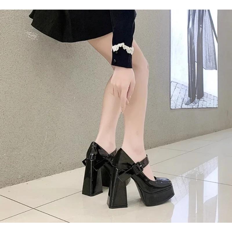 2025 Весна и Осень Сексуальные Высокие Каблуки Квадратные с Мэри Джейн Секс Женская Обувь