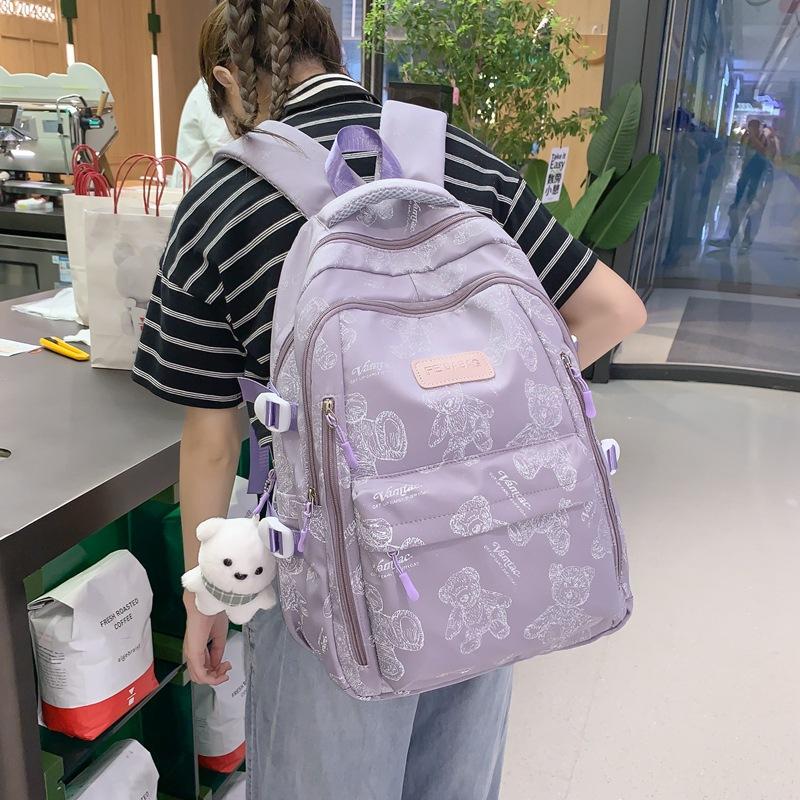 Schoolbag Junior High School Women's Large Capacity Backpack Printed Bear Computer Backpack Male High School Students
