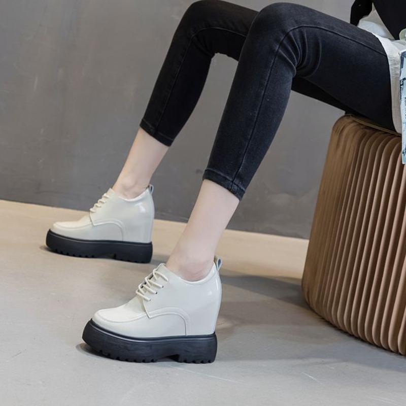 11cm Platform Wedge Hidden Heel Women Casual Shoes Chunky Sneakers Microfiber Leather Female Shoes Spring Autumn