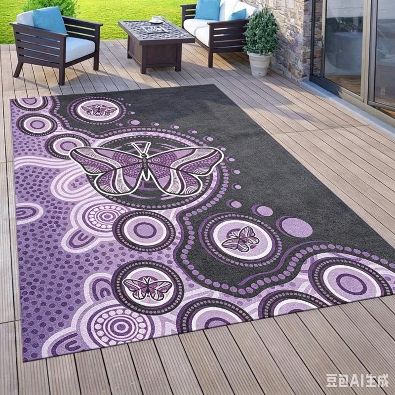 Newest Pink Aboriginal Butterfly Print Large Outdoor Rug Non Slip Patio Living Room Floor Carpet