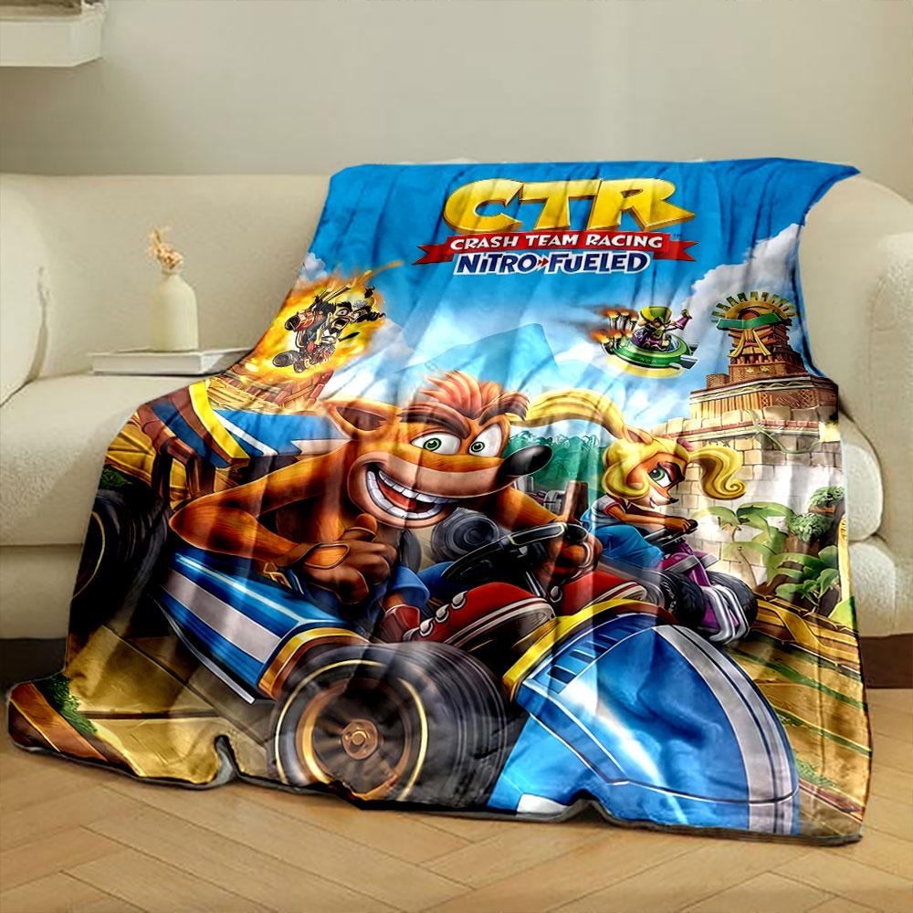 Colorful characters racing in karts against a vibrant, adventure-themed backdrop. for all seasons blanket lunch break throw gift