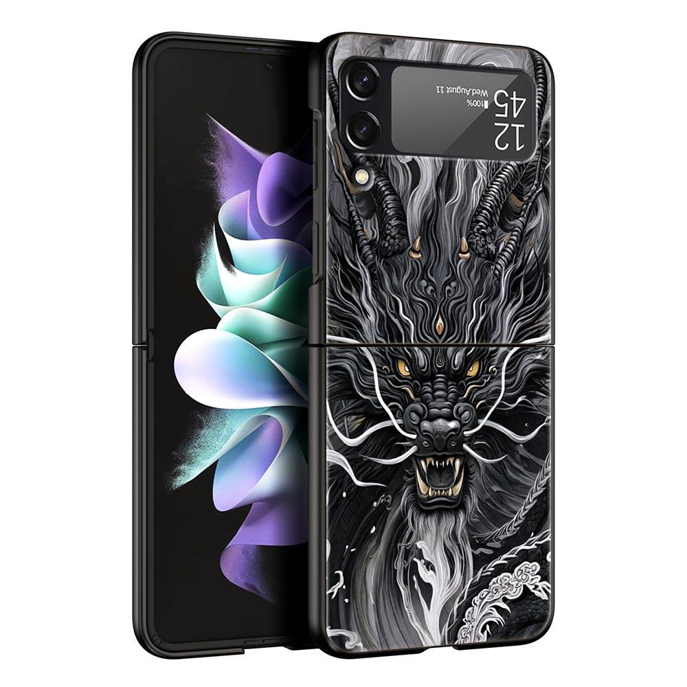 Китайский стиль Цветок Лун Дракон Жесткий ПК Чехол для телефона Для Samsung Galaxy Z Flip 7 6 5 4 Черная Крышка Для Galaxy Z Flip 3 Складной