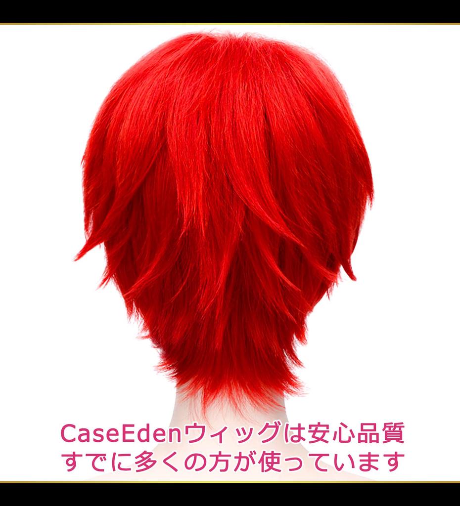 CaseEden Cosplay Includes 2 Wig Nets Wig, Short, 30cm, Heat-Resistant, Red,