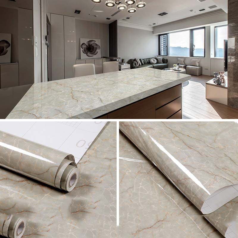 5 M Pearl White DIY Decorative Film PVC Self Adhesive Wall Paper Furniture Renovation Stickers Kitchen Waterproof Oil-proof Marble Wallpaper