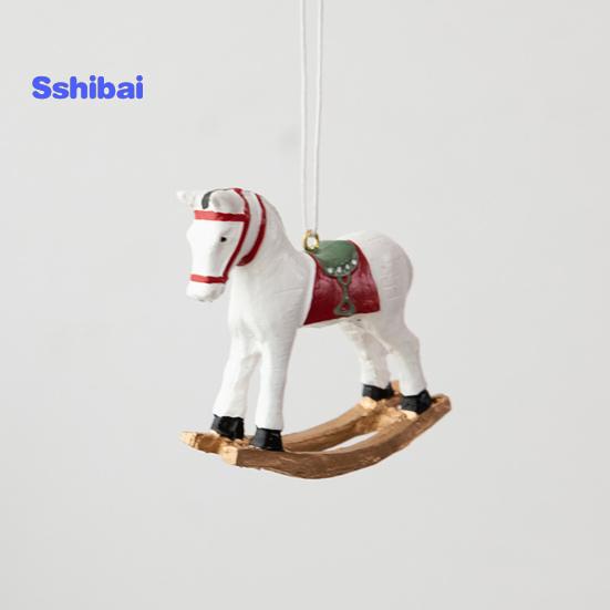 Рождественский кулон в стиле ретро, ​​милый цветной 3D мультяшный лошадка-качалка, подвесное украшение из смолы для рождественской елки