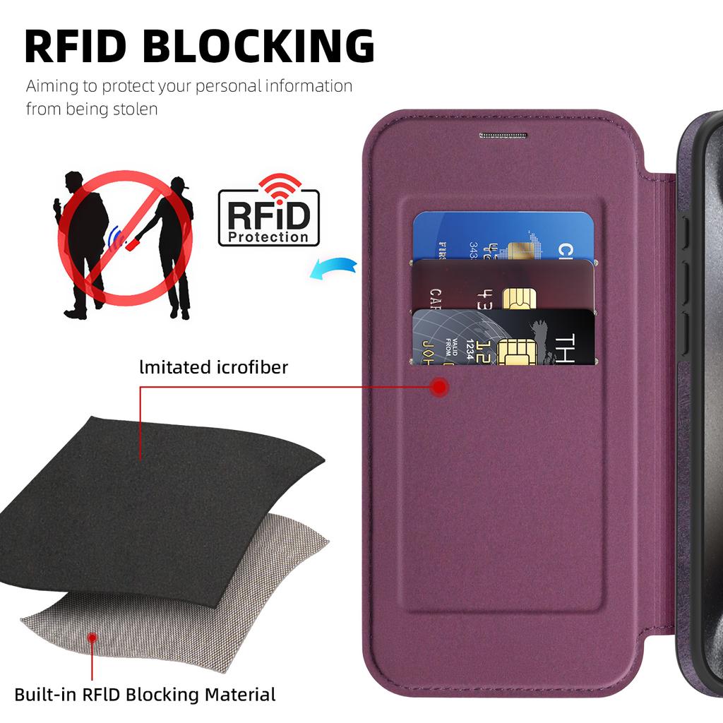 Чехол для iPhone 15 Pro Max, совместимый с MagSafe, держатель для карт с RFID-блокировкой, кожаный чехол для телефона