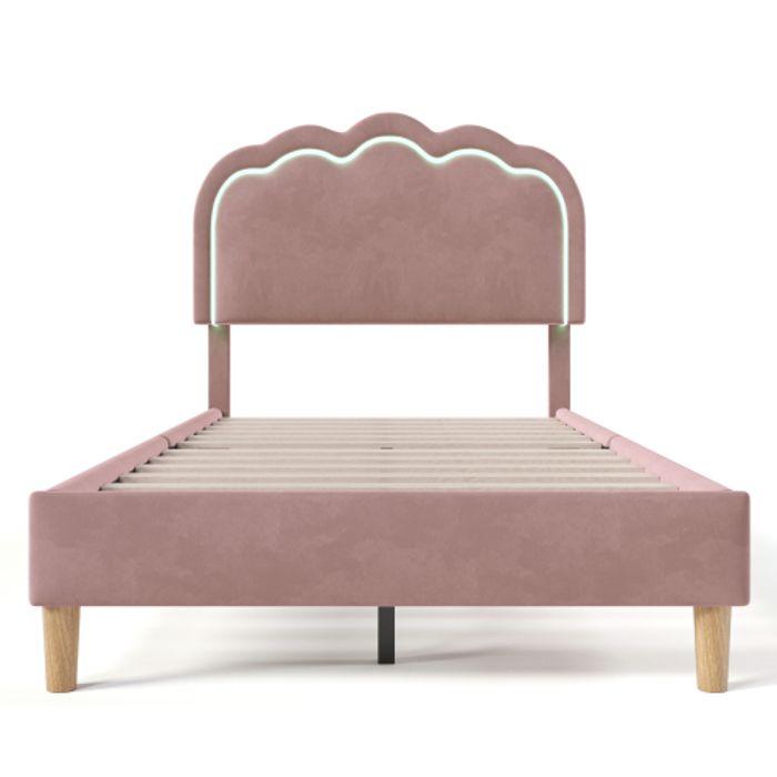 Светодиодный простой - MUVOE - 90 x 200 см - Регулируемое изголовье - Обивка из бархата - Светло-розовый