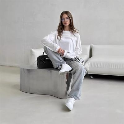 Tooxika весна и осень новая женская мода круглый вырез однотонная свободная повседневная футболка