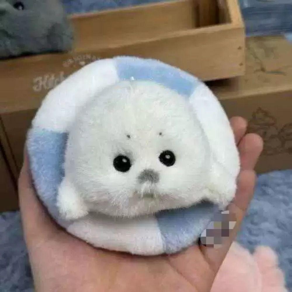 Palm Sized Seal Stuffed Doll Soft Fluffy Seal Keychain Seal Plush Toy  Home Decoration