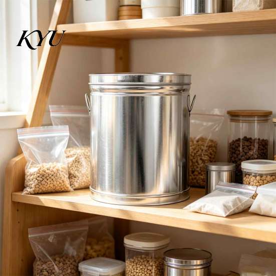 Round Steel Storage Container Metal Rice Canister with Lid, Moisture-proof Food Container, Stackable Jar Durable Pantry for Dry Goods And Pet Locking