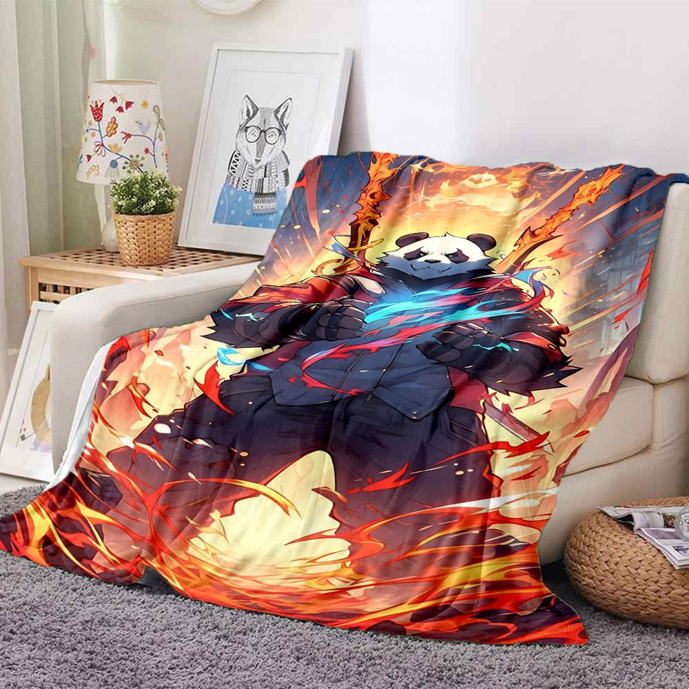 1pc Panda Warrior Blanket Lightweight Flannel Blanket Throw Blanket For Sofa, Bed, Travel, Camping, Livingroom, Couch, Chair, And Bed yy2509026135