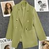 Milky White Green-Botton Suit Jacket - Korean Edition, 2024 Spring/Autumn, Women's Casual High-End Blazer
